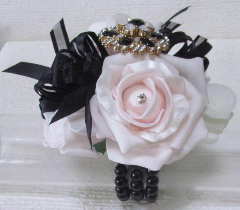 Black & baby pink wrist corsage